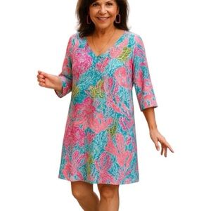 Lilly Pulitzer Pink and Blue Relaxed Graphic Mini Dress